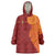 Niue Polynesian Hiapo Tattoo Art Wearable Blanket Hoodie Half Style Red Yellow Color - Polynesian Pride