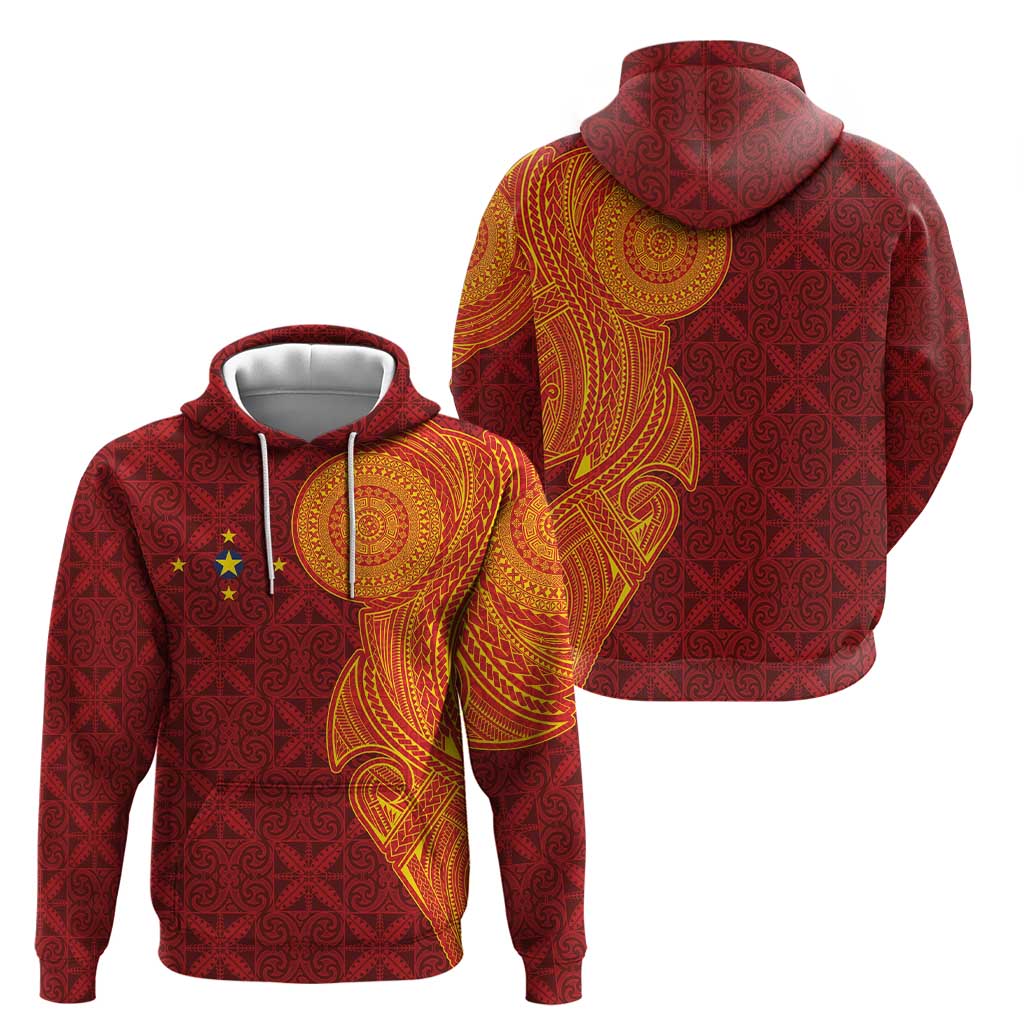 Niue Polynesian Hiapo Tattoo Art Zip Hoodie Half Style Red Yellow Color - Polynesian Pride