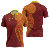 Niue Polynesian Hiapo Tattoo Art Zipper Polo Shirt Half Style Red Yellow Color - Polynesian Pride