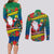 New Caledonia Christmas Couples Matching Long Sleeve Bodycon Dress and Long Sleeve Button Shirt Santa Claus and Kanak Flag Mix Poinsettia Maori Pattern LT03 - Polynesian Pride