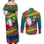 New Caledonia Christmas Couples Matching Off Shoulder Maxi Dress and Long Sleeve Button Shirt Santa Claus and Kanak Flag Mix Poinsettia Maori Pattern LT03 - Polynesian Pride