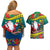 New Caledonia Christmas Couples Matching Off Shoulder Short Dress and Hawaiian Shirt Santa Claus and Kanak Flag Mix Poinsettia Maori Pattern LT03 - Polynesian Pride