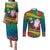 New Caledonia Christmas Couples Matching Puletasi Dress and Long Sleeve Button Shirt Santa Claus and Kanak Flag Mix Poinsettia Maori Pattern LT03 Green - Polynesian Pride