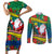 New Caledonia Christmas Couples Matching Short Sleeve Bodycon Dress and Long Sleeve Button Shirt Santa Claus and Kanak Flag Mix Poinsettia Maori Pattern LT03 Green - Polynesian Pride