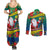 New Caledonia Christmas Couples Matching Summer Maxi Dress and Long Sleeve Button Shirt Santa Claus and Kanak Flag Mix Poinsettia Maori Pattern LT03 - Polynesian Pride