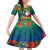 New Caledonia Christmas Family Matching Off Shoulder Long Sleeve Dress and Hawaiian Shirt Santa Claus and Kanak Flag Mix Poinsettia Maori Pattern LT03 Daughter's Dress Green - Polynesian Pride