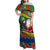 New Caledonia Christmas Family Matching Off Shoulder Maxi Dress and Hawaiian Shirt Santa Claus and Kanak Flag Mix Poinsettia Maori Pattern LT03 Mom's Dress Green - Polynesian Pride