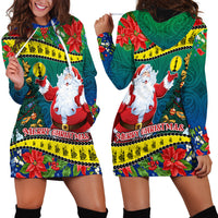 New Caledonia Christmas Hoodie Dress Santa Claus and Kanak Flag Mix Poinsettia Maori Pattern LT03 - Polynesian Pride