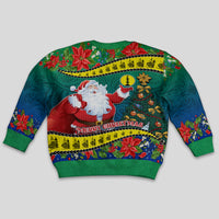New Caledonia Christmas Kid Ugly Christmas Sweater Santa Claus and Kanak Flag Mix Poinsettia Maori Pattern LT03 - Polynesian Pride