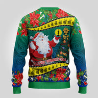 New Caledonia Christmas Ugly Christmas Sweater Santa Claus and Kanak Flag Mix Poinsettia Maori Pattern LT03 - Polynesian Pride