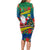 New Caledonia Christmas Long Sleeve Bodycon Dress Santa Claus and Kanak Flag Mix Poinsettia Maori Pattern LT03 - Polynesian Pride