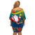 New Caledonia Christmas Off Shoulder Short Dress Santa Claus and Kanak Flag Mix Poinsettia Maori Pattern LT03 - Polynesian Pride