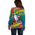 New Caledonia Christmas Off Shoulder Sweater Santa Claus and Kanak Flag Mix Poinsettia Maori Pattern LT03 - Polynesian Pride