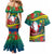 Personalised New Caledonia Christmas Couples Matching Mermaid Dress and Hawaiian Shirt Santa Claus and Kanak Flag Mix Poinsettia Maori Pattern LT03 - Polynesian Pride