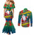 Personalised New Caledonia Christmas Couples Matching Mermaid Dress and Long Sleeve Button Shirt Santa Claus and Kanak Flag Mix Poinsettia Maori Pattern LT03 - Polynesian Pride