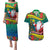 Personalised New Caledonia Christmas Couples Matching Puletasi Dress and Hawaiian Shirt Santa Claus and Kanak Flag Mix Poinsettia Maori Pattern LT03 Green - Polynesian Pride