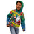 Personalised New Caledonia Christmas Kid Hoodie Santa Claus and Kanak Flag Mix Poinsettia Maori Pattern LT03 - Polynesian Pride