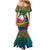 Personalised New Caledonia Christmas Mermaid Dress Santa Claus and Kanak Flag Mix Poinsettia Maori Pattern LT03 - Polynesian Pride