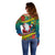 Personalised New Caledonia Christmas Off Shoulder Sweater Santa Claus and Kanak Flag Mix Poinsettia Maori Pattern LT03 - Polynesian Pride