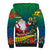 Personalised New Caledonia Christmas Sherpa Hoodie Santa Claus and Kanak Flag Mix Poinsettia Maori Pattern LT03 - Polynesian Pride