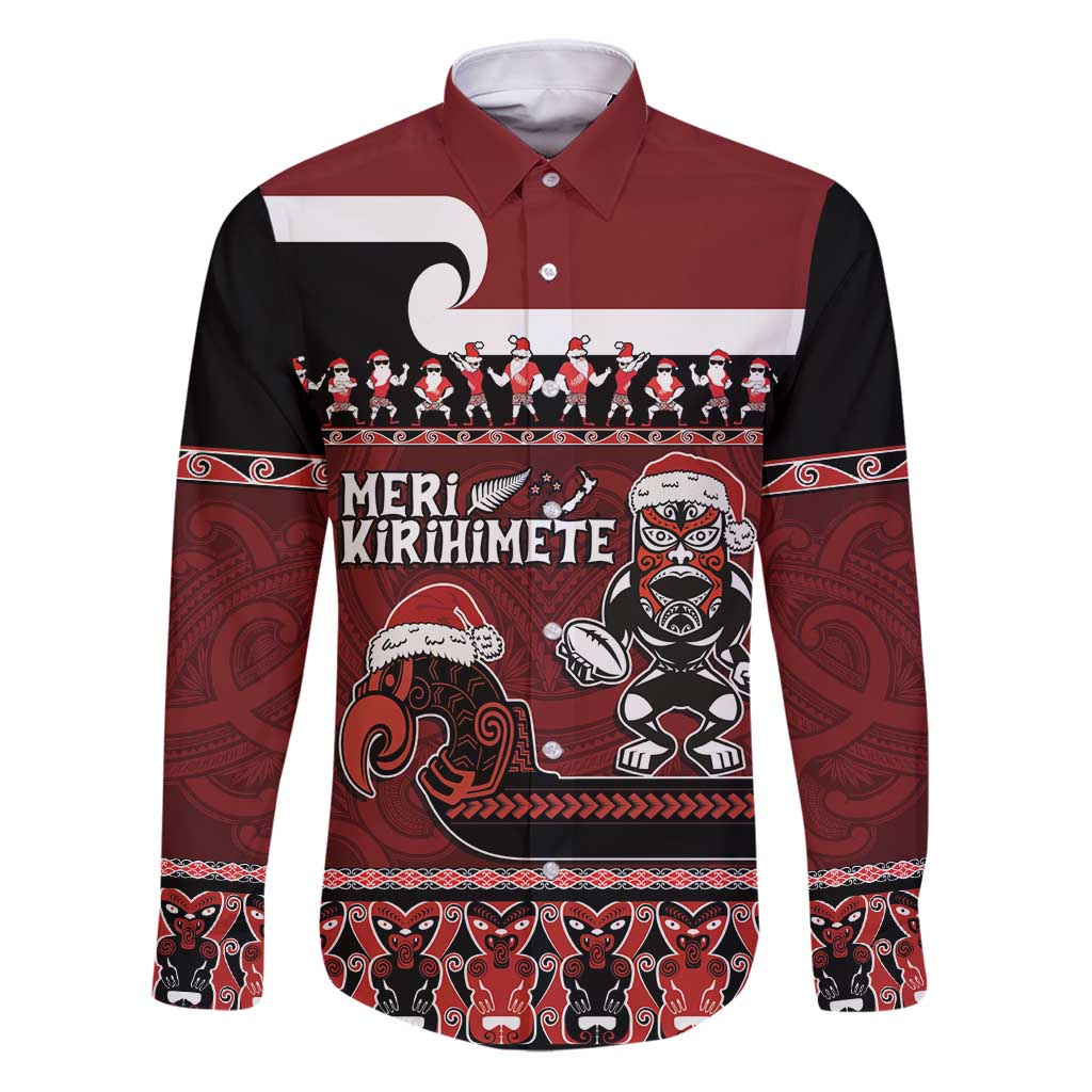 New Zealand Christmas Family Matching Puletasi and Hawaiian Shirt Meri Kirihimete Aotearoa Warrior on Waka with Maori Art Tattoo