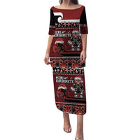 New Zealand Christmas Puletasi Meri Kirihimete Aotearoa Warrior on Waka with Maori Art Tattoo