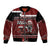 New Zealand Christmas Sleeve Zip Bomber Jacket Meri Kirihimete Aotearoa Warrior on Waka with Maori Art Tattoo