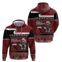 New Zealand Christmas Zip Hoodie Meri Kirihimete Aotearoa Warrior on Waka with Maori Art Tattoo