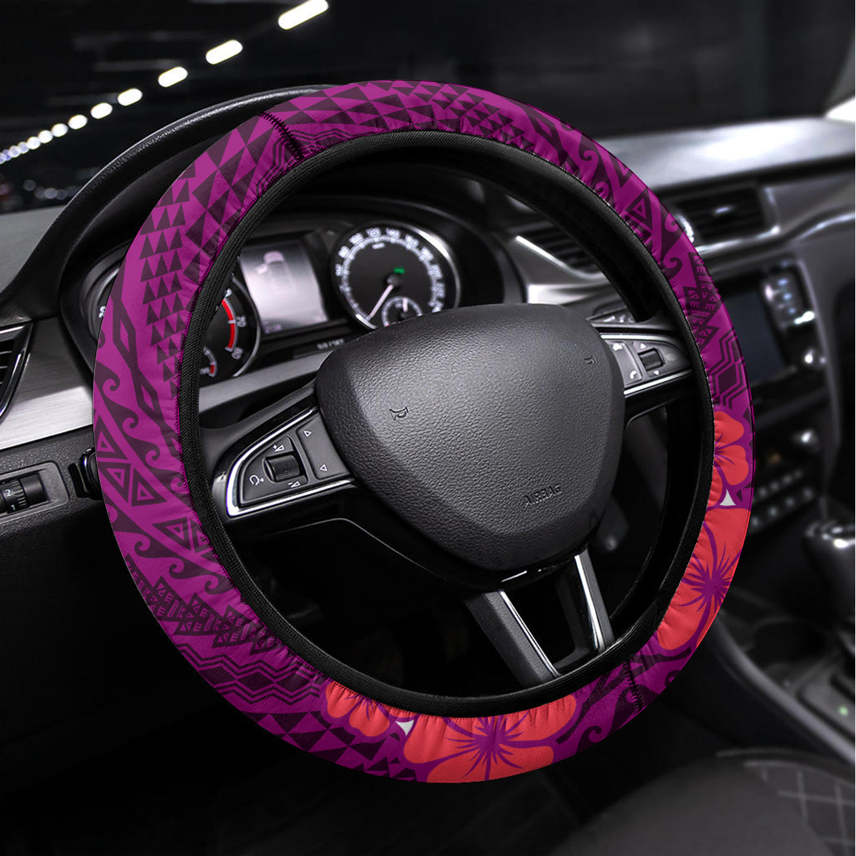 Hawaii Saint Louis School Steering Wheel Cover Kakau Pattern Pink Version