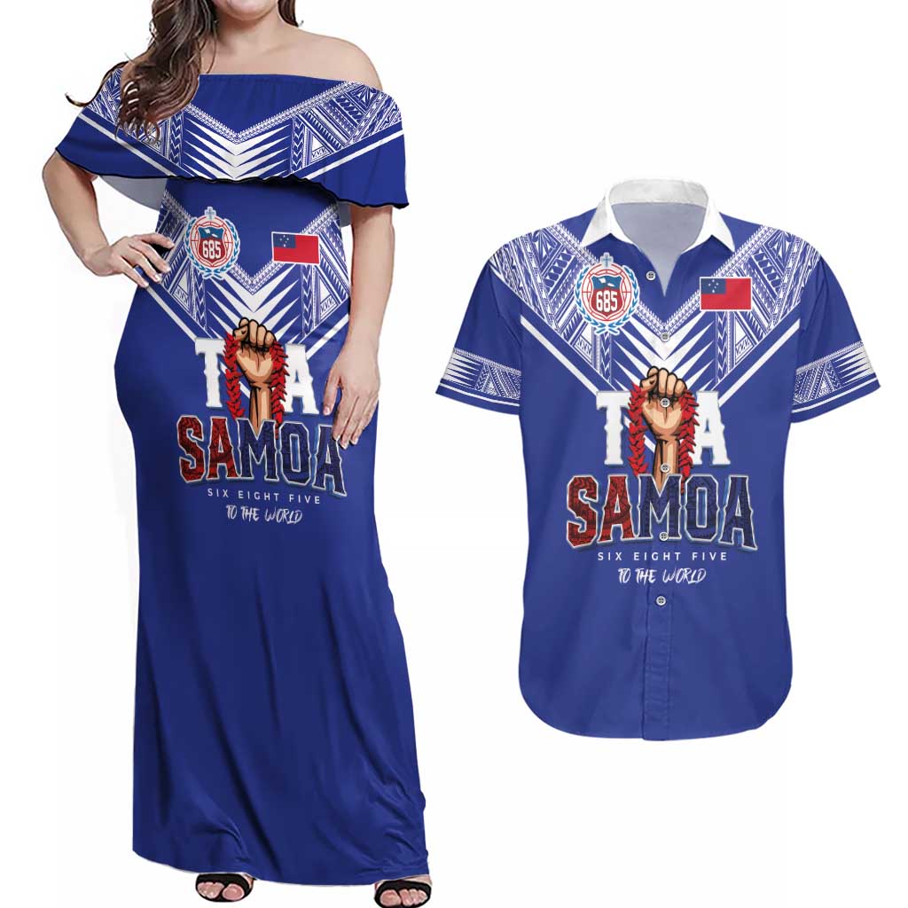 Toa Samoa Rugby Couples Matching Off Shoulder Maxi Dress and Hawaiian Shirt Six Eight Five to The World