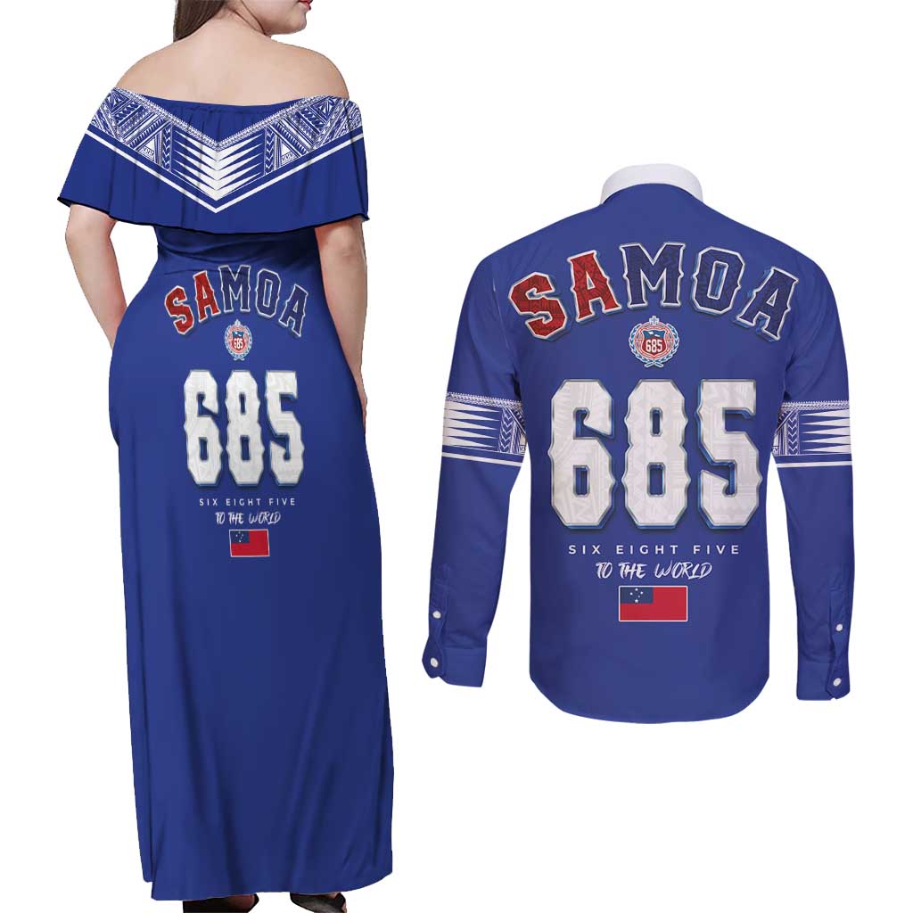 Toa Samoa Rugby Couples Matching Off Shoulder Maxi Dress and Long Sleeve Button Shirt Six Eight Five to The World