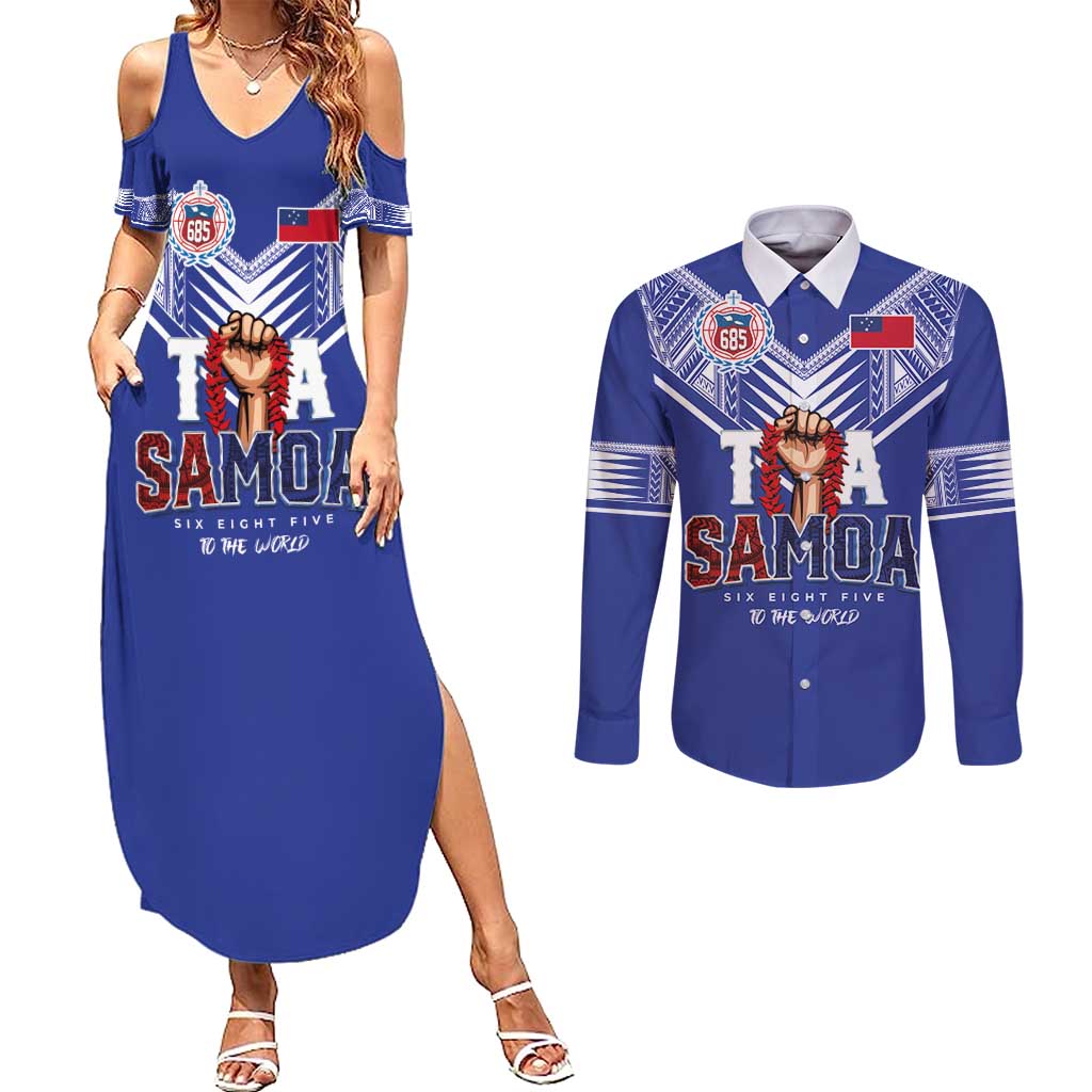 Toa Samoa Rugby Couples Matching Summer Maxi Dress and Long Sleeve Button Shirt Six Eight Five to The World