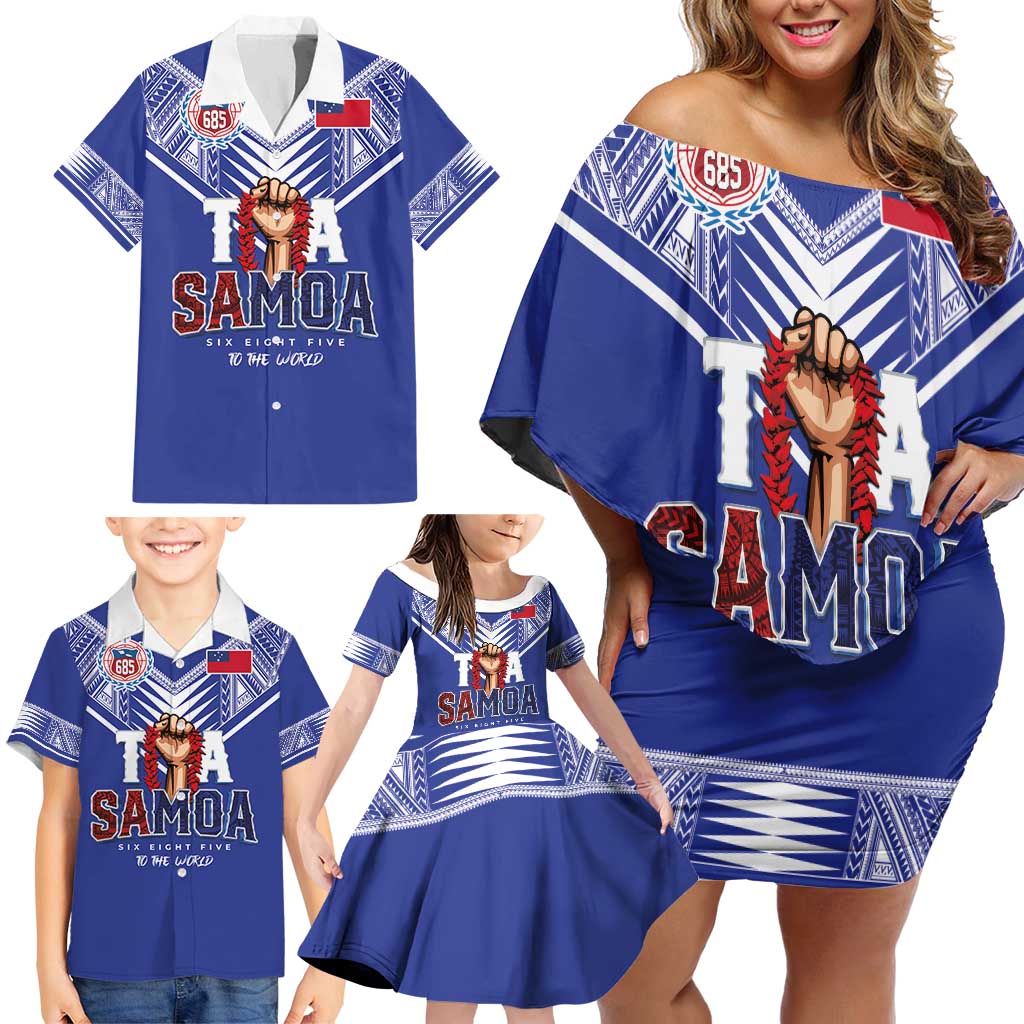 Toa Samoa Rugby Family Matching Off Shoulder Short Dress and Hawaiian Shirt Six Eight Five to The World