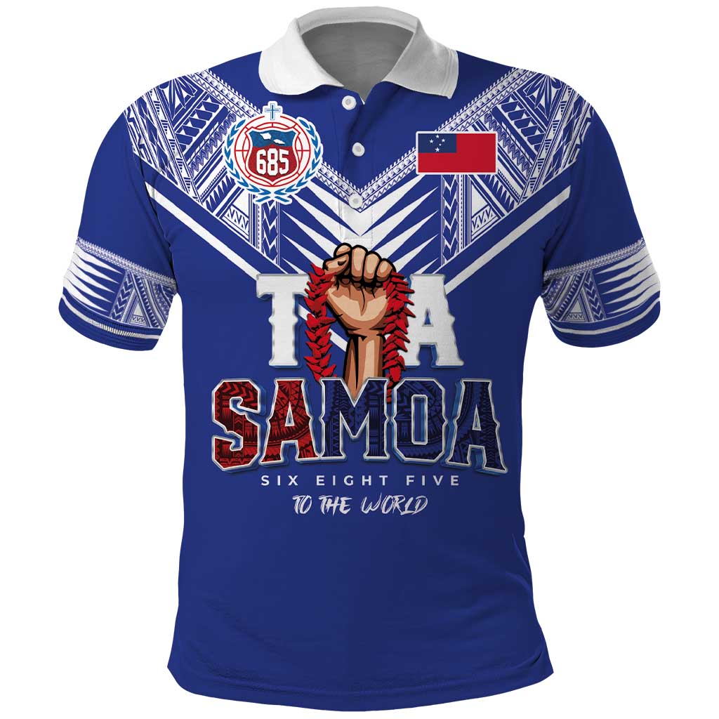 Toa Samoa Rugby Polo Shirt Six Eight Five to The World LT03 Blue - Polynesian Pride