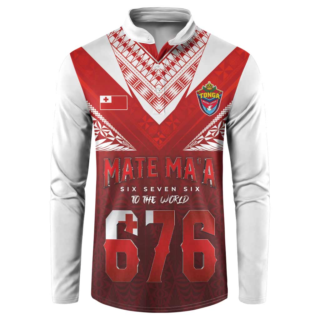 Mate Ma'a Tonga Rugby Button Sweatshirt Six Seven Six to The World LT03 Red - Polynesian Pride