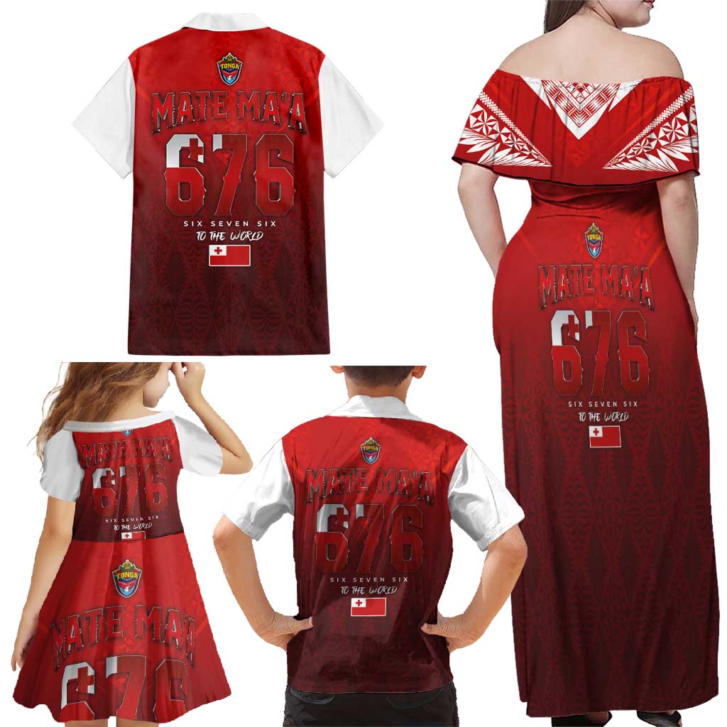 Mate Ma'a Tonga Rugby Family Matching Off Shoulder Maxi Dress and Hawaiian Shirt Six Seven Six to The World
