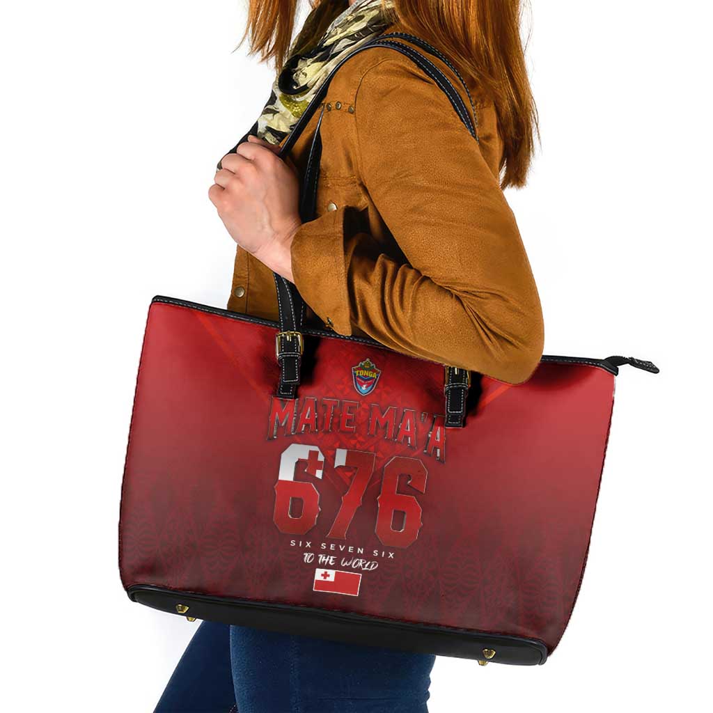 Mate Ma'a Tonga Rugby Leather Tote Bag Six Seven Six to The World LT03 Red - Polynesian Pride
