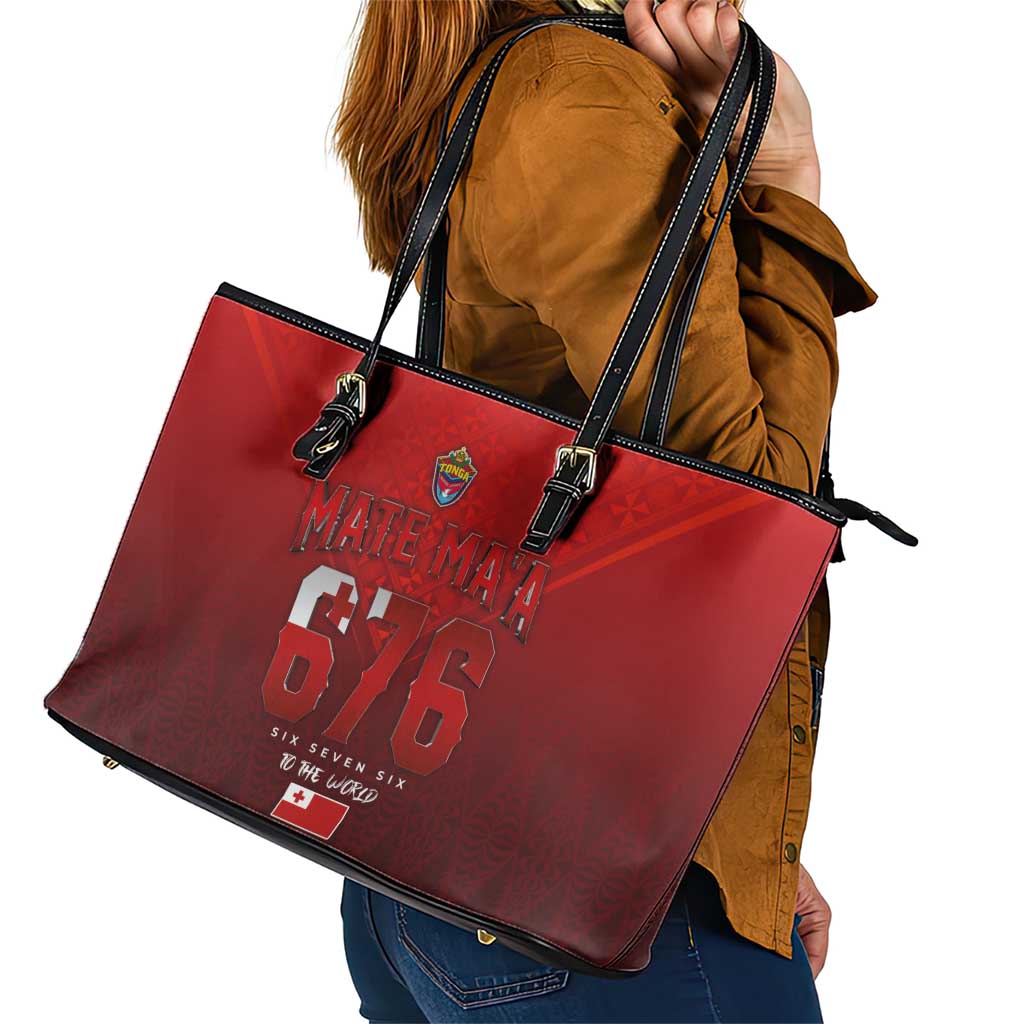 Mate Ma'a Tonga Rugby Leather Tote Bag Six Seven Six to The World LT03 - Polynesian Pride