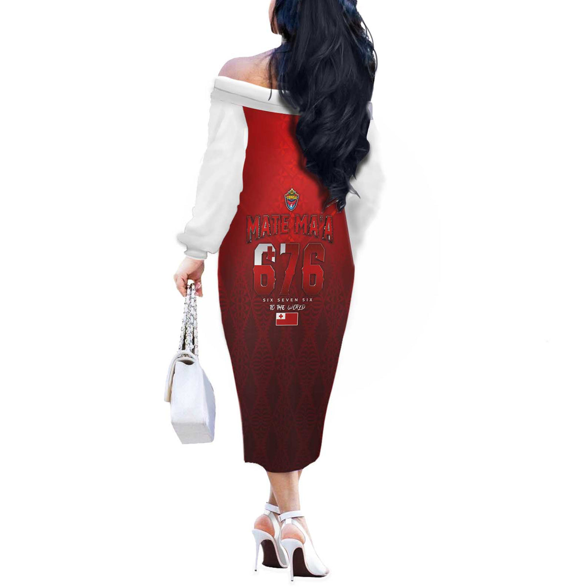 Mate Ma'a Tonga Rugby Off The Shoulder Long Sleeve Dress Six Seven Six to The World