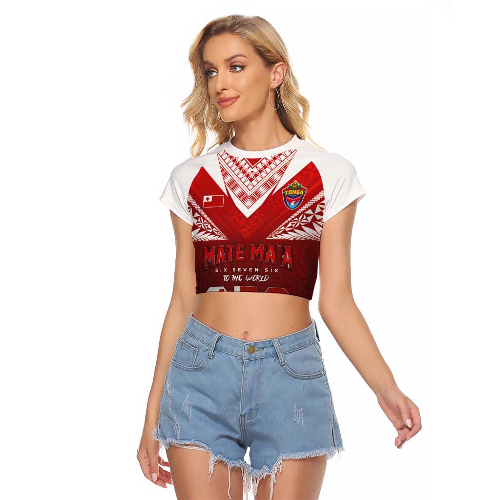 Mate Ma'a Tonga Rugby Raglan Cropped T Shirt Six Seven Six to The World LT03 Female Red - Polynesian Pride
