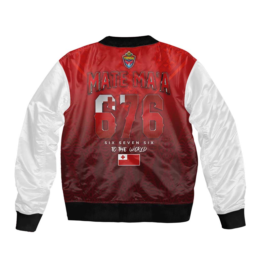Mate Ma'a Tonga Rugby Sleeve Zip Bomber Jacket Six Seven Six to The World