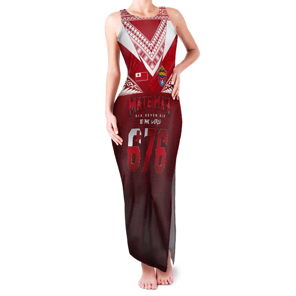Mate Ma'a Tonga Rugby Tank Maxi Dress Six Seven Six to The World LT03 Women Red - Polynesian Pride