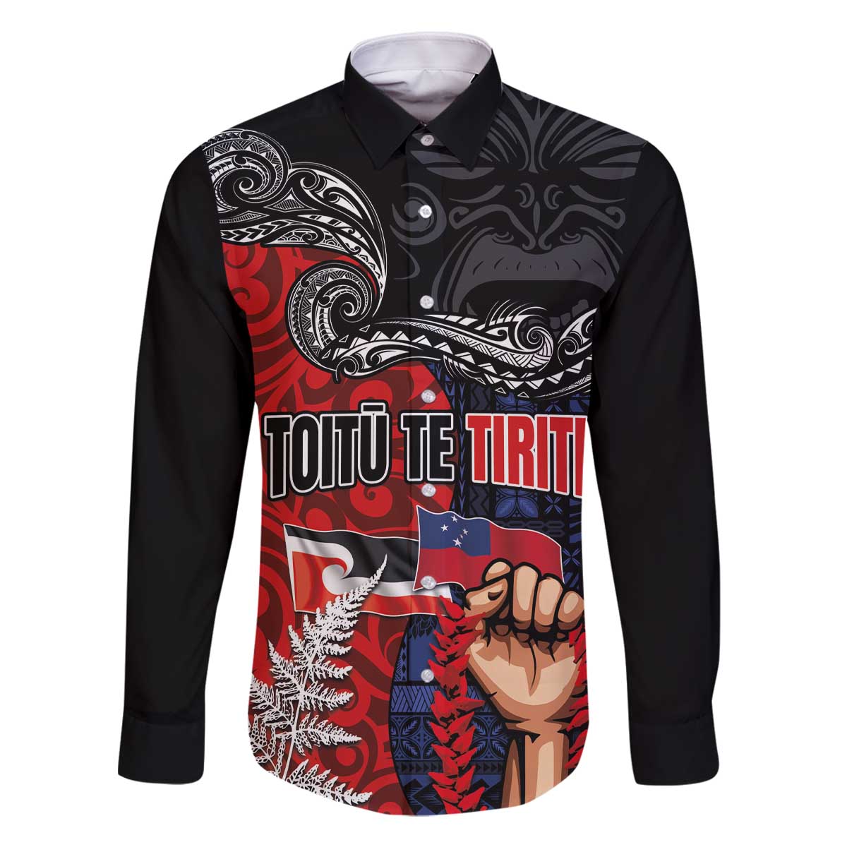 Aotearoa and Samoa Toitu Te Tiriti Family Matching Off The Shoulder Long Sleeve Dress and Hawaiian Shirt Honour the Treaty - Te Tiriti Is Us