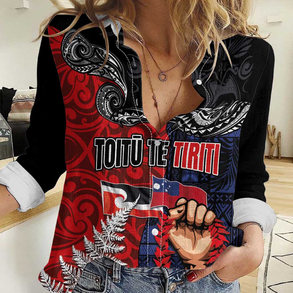 Aotearoa and Samoa Toitu Te Tiriti Women Casual Shirt Honour the Treaty - Te Tiriti Is Us