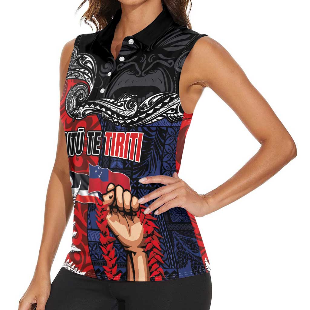 Aotearoa and Samoa Toitu Te Tiriti Women Sleeveless Polo Shirt Honour the Treaty - Te Tiriti Is Us