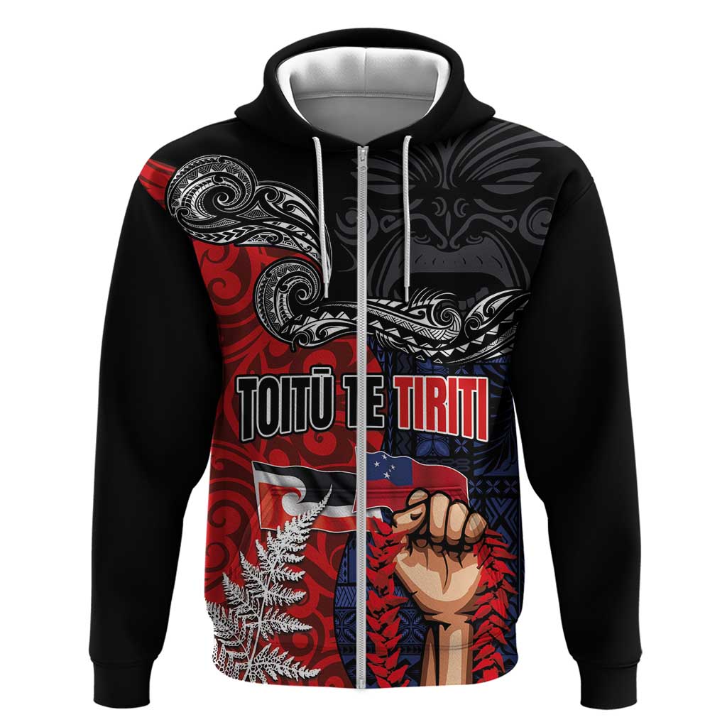 Aotearoa and Samoa Toitu Te Tiriti Zip Hoodie Honour the Treaty - Te Tiriti Is Us