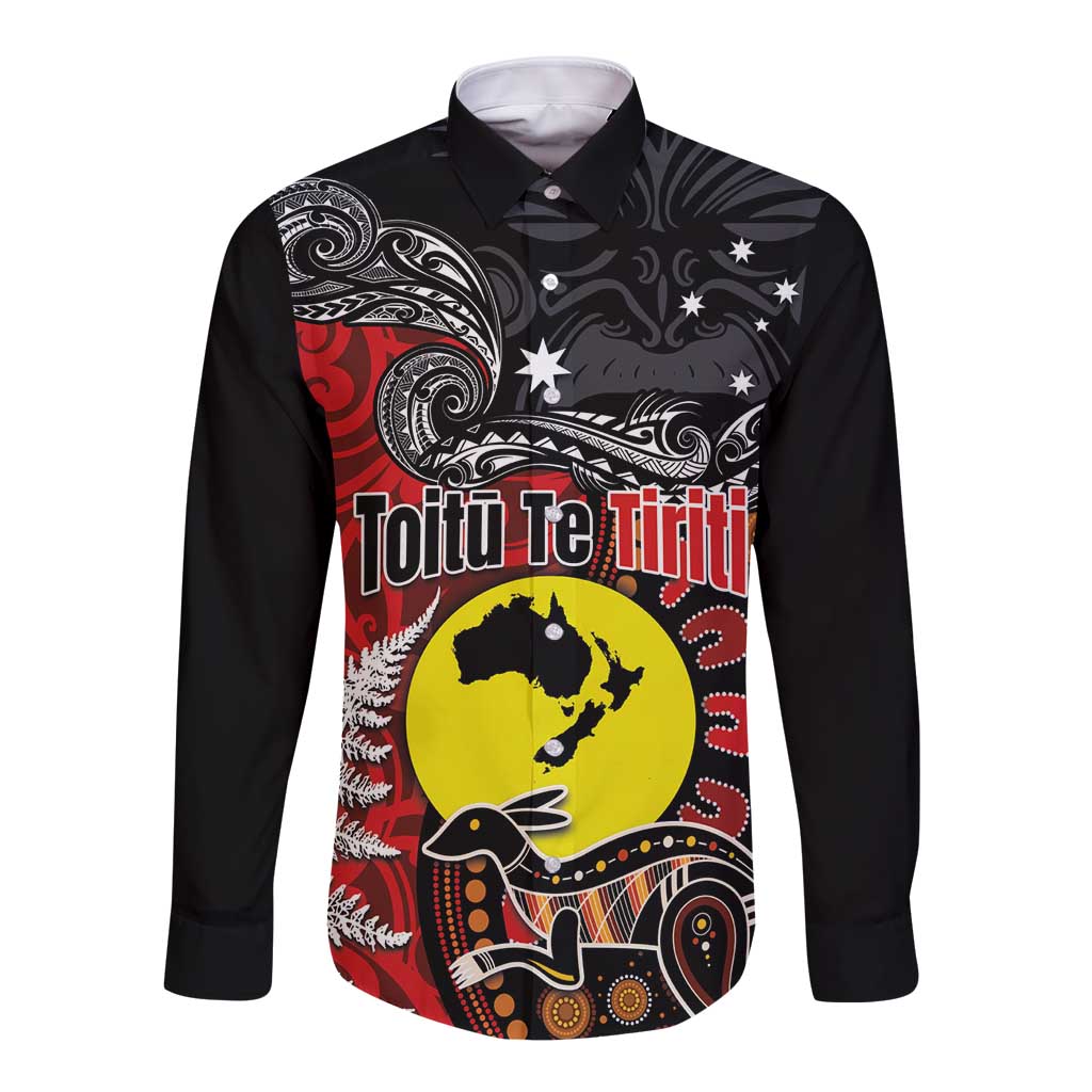 Aotearoa and Australia Toitu Te Tiriti Long Sleeve Button Shirt Honour the Treaty - Te Tiriti Is Us