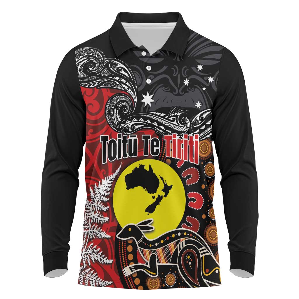 Aotearoa and Australia Toitu Te Tiriti Long Sleeve Polo Shirt Honour the Treaty - Te Tiriti Is Us