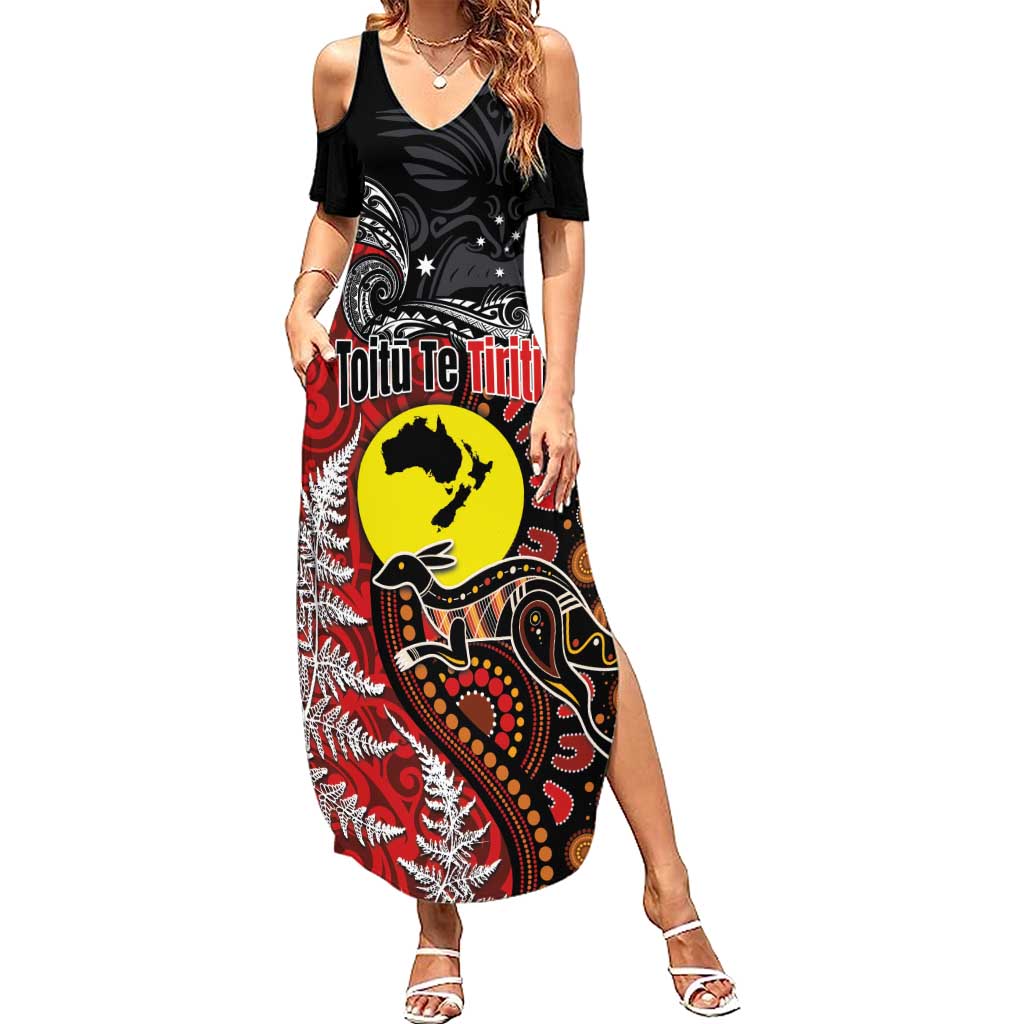 Aotearoa and Australia Toitu Te Tiriti Summer Maxi Dress Honour the Treaty - Te Tiriti Is Us LT03 Women Black - Polynesian Pride