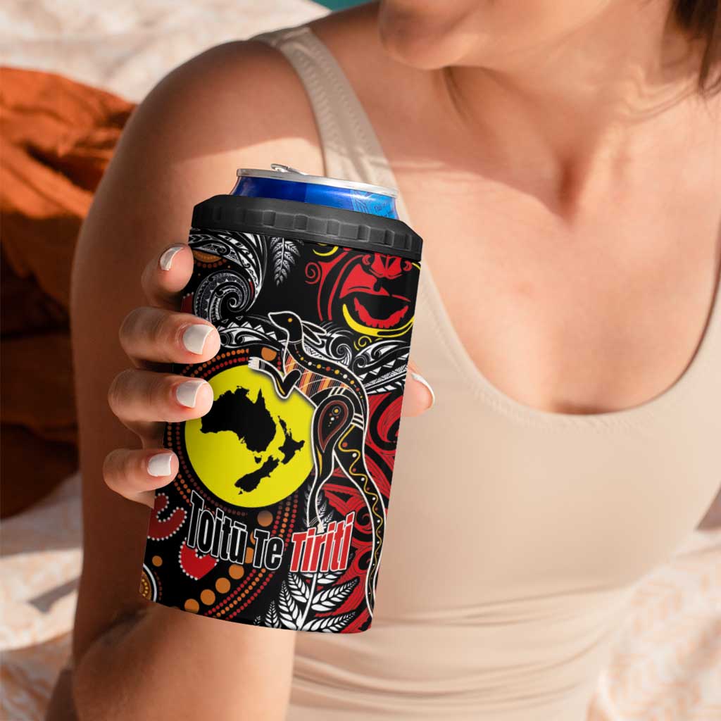 Aotearoa and Australia Toitu Te Tiriti 4 in 1 Can Cooler Tumbler Honour the Treaty - Stand Together Stand Stronger